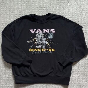 Vans Black Crewneck Sweatshirt with Pink Logo and Yellow Graphic